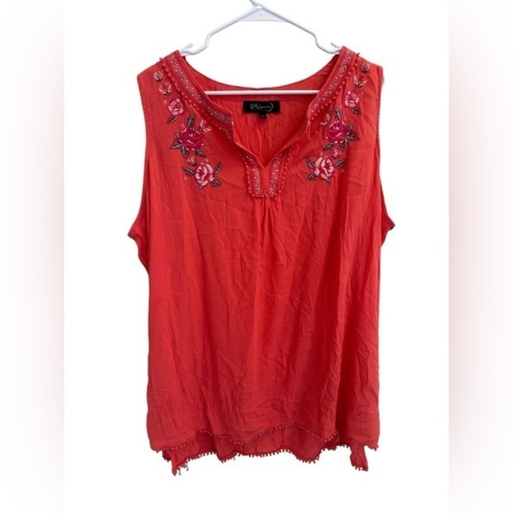 Whispers NY Red Embroidered Tank Top, Size 2X - Picture 2 of 7